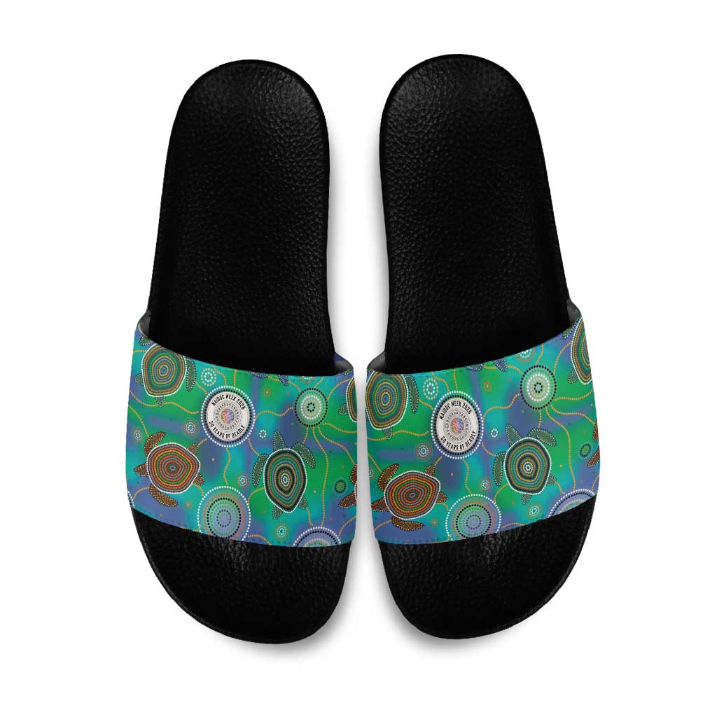 NAIDOC 50 Years of Deadly Slide Sandals Sea Turtle Aboriginal Dot Art