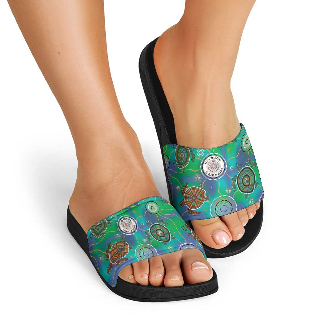 NAIDOC 50 Years of Deadly Slide Sandals Sea Turtle Aboriginal Dot Art