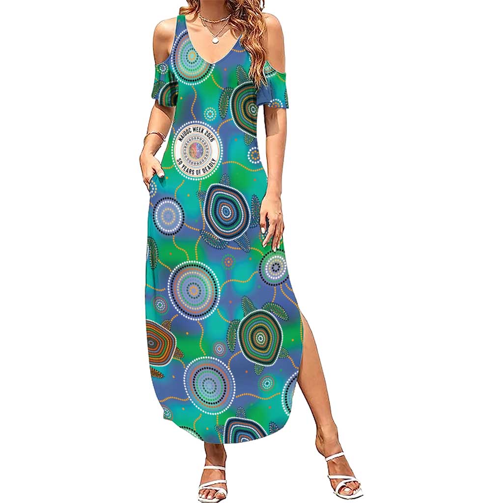 NAIDOC 50 Years of Deadly Summer Maxi Dress Sea Turtle Aboriginal Dot Art