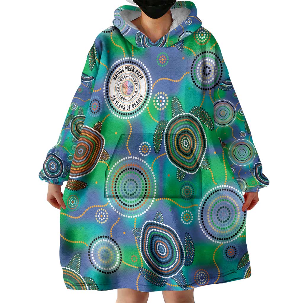 NAIDOC 50 Years of Deadly Wearable Blanket Hoodie Sea Turtle Aboriginal Dot Art
