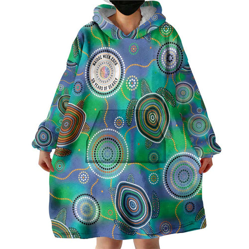 NAIDOC 50 Years of Deadly Wearable Blanket Hoodie Sea Turtle Aboriginal Dot Art