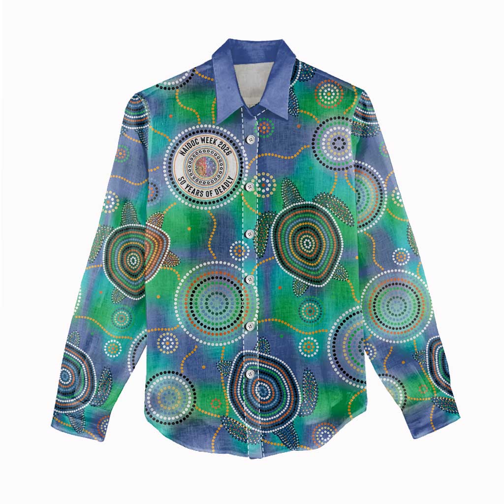 NAIDOC 50 Years of Deadly Women Casual Shirt Sea Turtle Aboriginal Dot Art