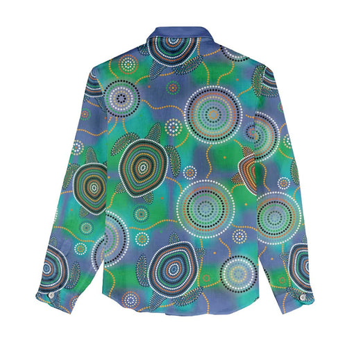 NAIDOC 50 Years of Deadly Women Casual Shirt Sea Turtle Aboriginal Dot Art