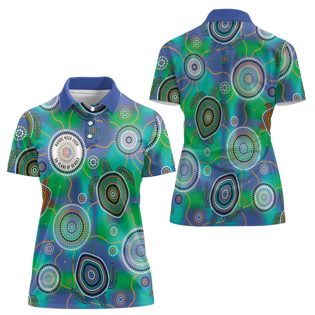 NAIDOC 50 Years of Deadly Women Polo Shirt Sea Turtle Aboriginal Dot Art
