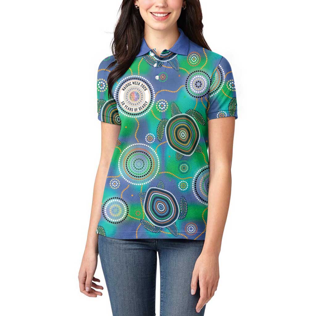 NAIDOC 50 Years of Deadly Women Polo Shirt Sea Turtle Aboriginal Dot Art