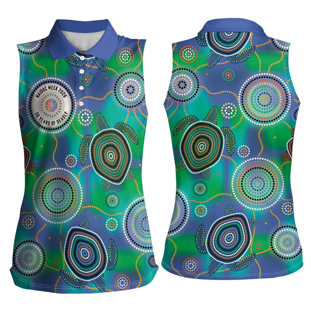 NAIDOC 50 Years of Deadly Women Sleeveless Polo Shirt Sea Turtle Aboriginal Dot Art