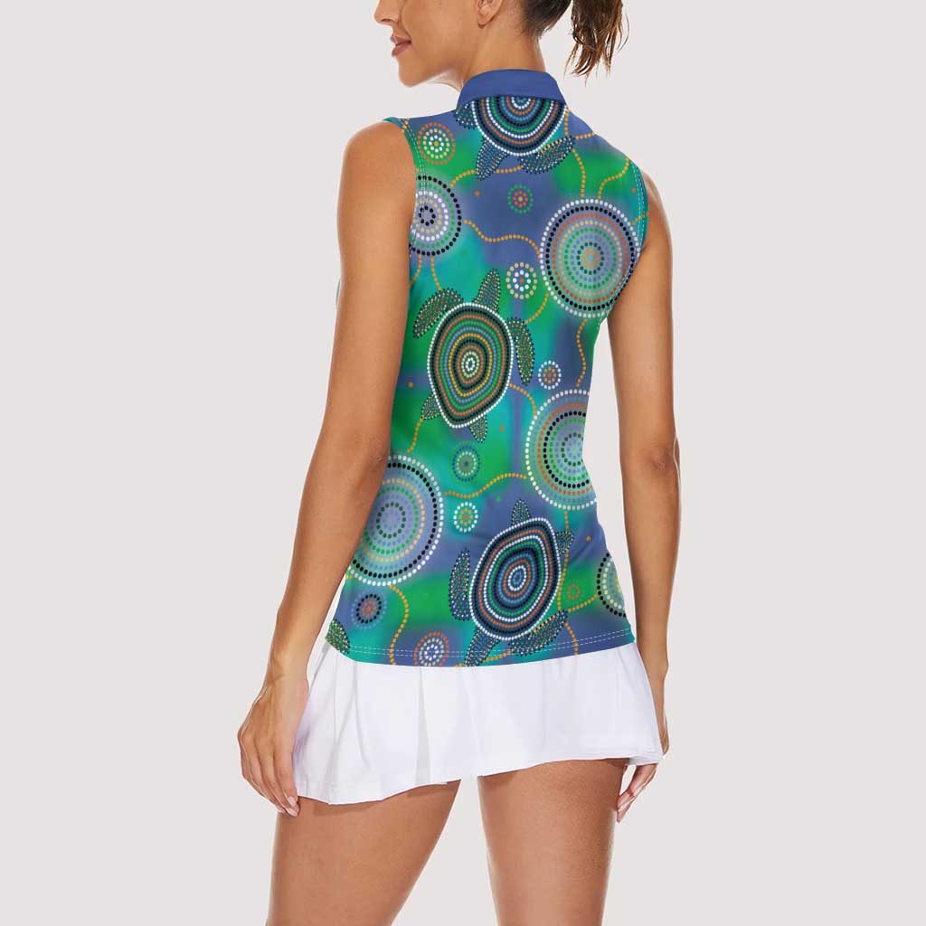 NAIDOC 50 Years of Deadly Women Sleeveless Polo Shirt Sea Turtle Aboriginal Dot Art