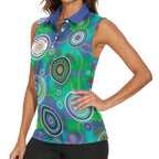 NAIDOC 50 Years of Deadly Women Sleeveless Polo Shirt Sea Turtle Aboriginal Dot Art