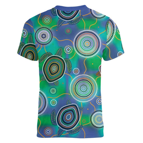 NAIDOC 50 Years of Deadly Women V-Neck T-Shirt Sea Turtle Aboriginal Dot Art