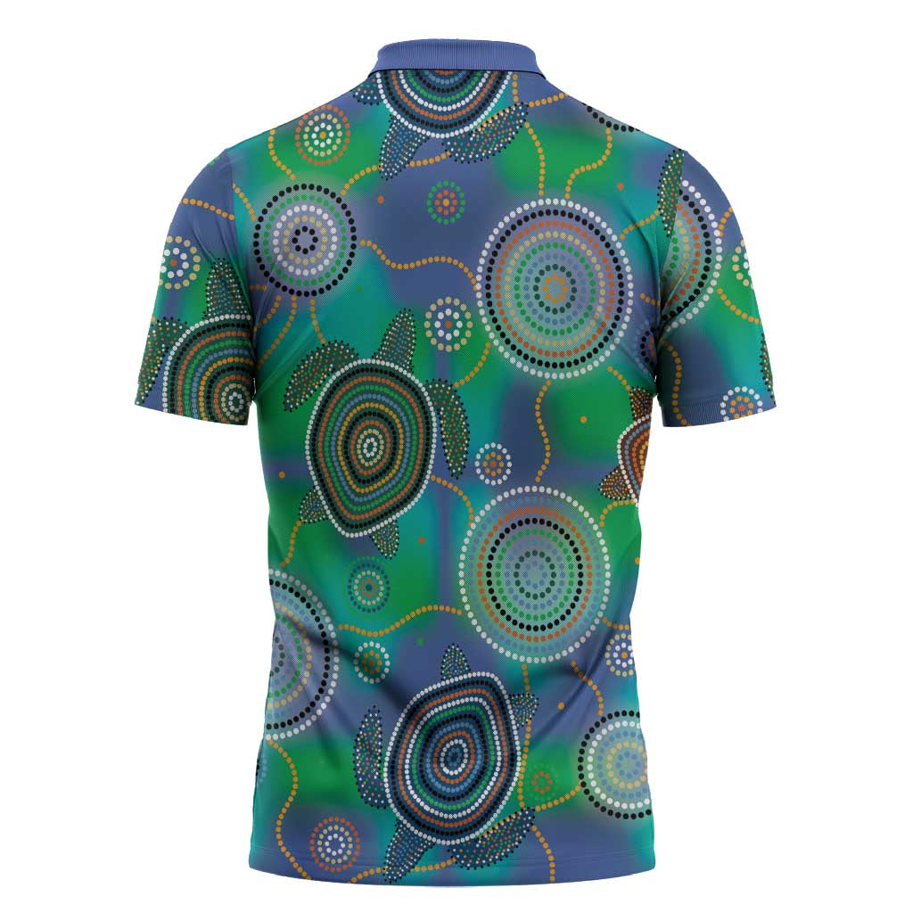 NAIDOC 50 Years of Deadly Zipper Polo Shirt Sea Turtle Aboriginal Dot Art