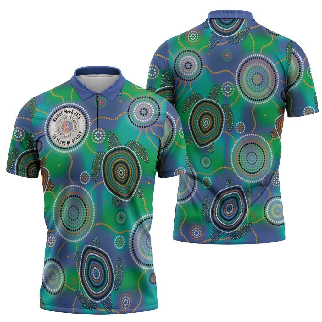 NAIDOC 50 Years of Deadly Zipper Polo Shirt Sea Turtle Aboriginal Dot Art