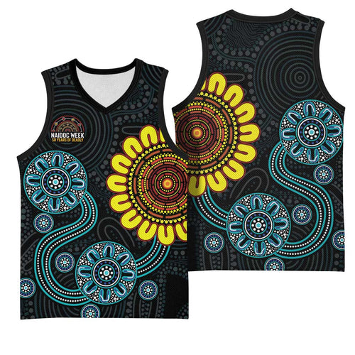 NAIDOC 50 Years of Deadly Basketball Jersey Sun Aboriginal Dot Art