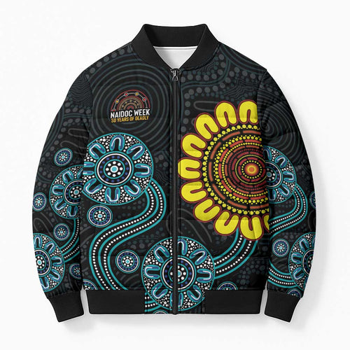 NAIDOC 50 Years of Deadly Bomber Puffer Jacket Sun Aboriginal Dot Art
