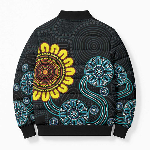 NAIDOC 50 Years of Deadly Bomber Puffer Jacket Sun Aboriginal Dot Art