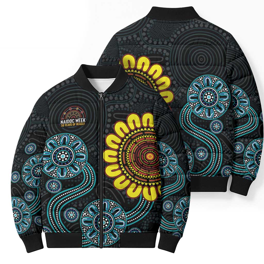 NAIDOC 50 Years of Deadly Bomber Puffer Jacket Sun Aboriginal Dot Art