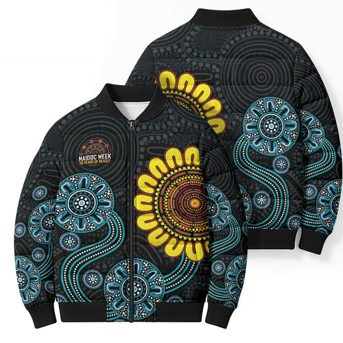 NAIDOC 50 Years of Deadly Bomber Puffer Jacket Sun Aboriginal Dot Art