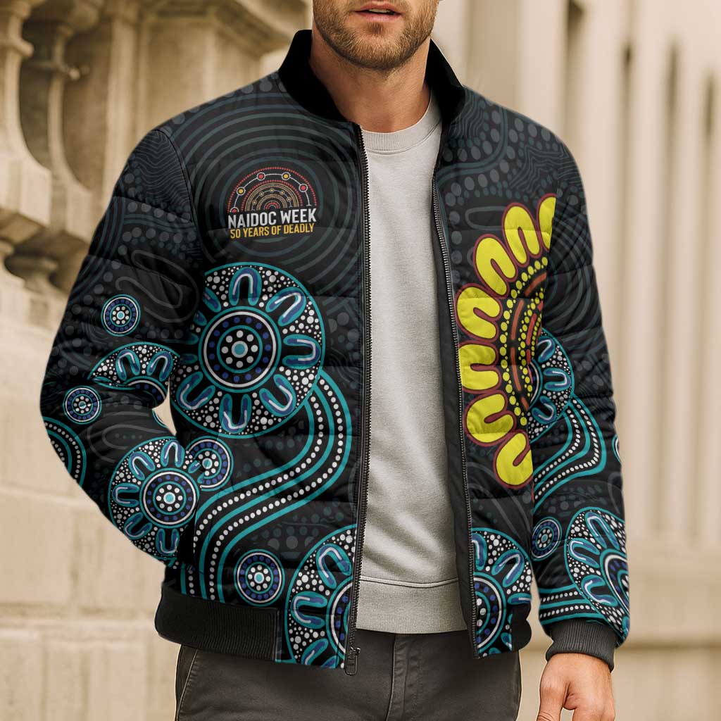 NAIDOC 50 Years of Deadly Bomber Puffer Jacket Sun Aboriginal Dot Art
