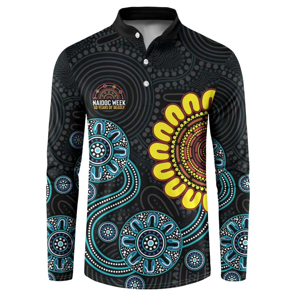 NAIDOC 50 Years of Deadly Button Sweatshirt Sun Aboriginal Dot Art