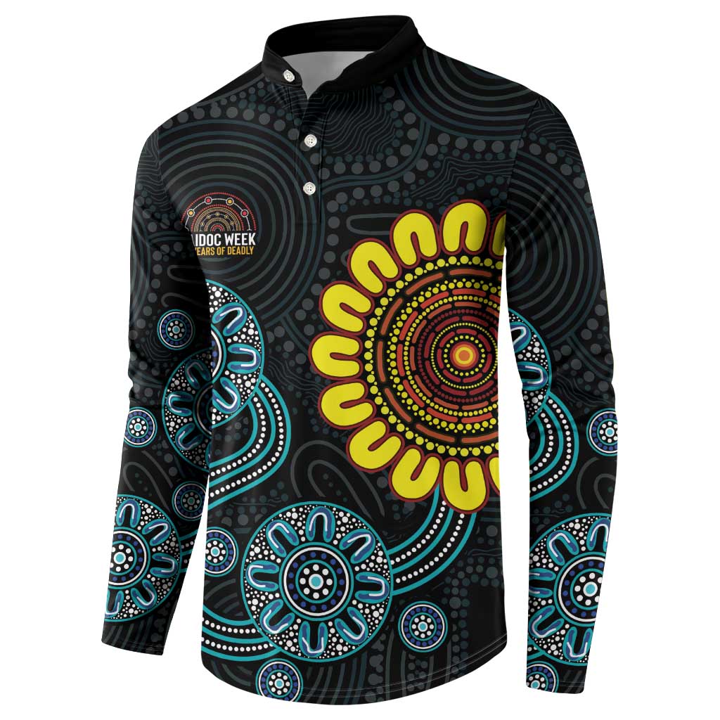 NAIDOC 50 Years of Deadly Button Sweatshirt Sun Aboriginal Dot Art