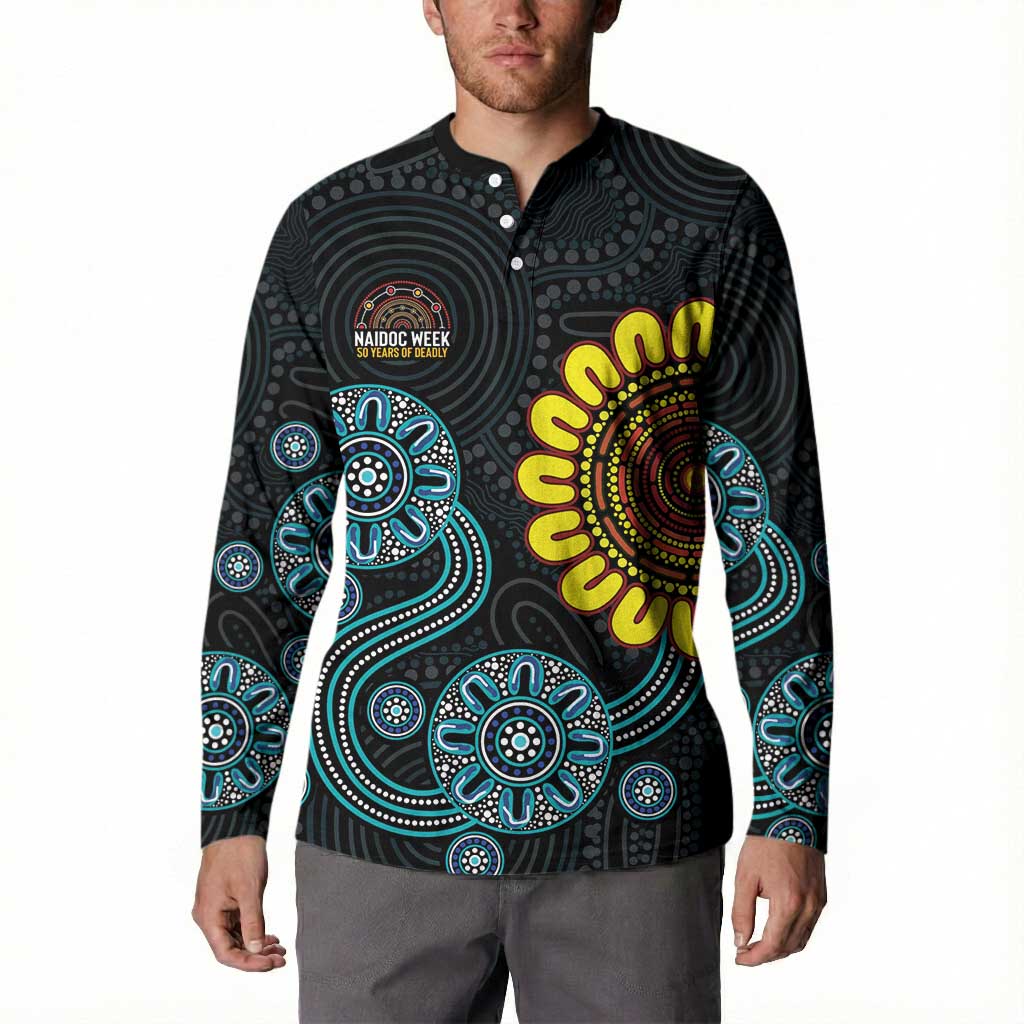 NAIDOC 50 Years of Deadly Button Sweatshirt Sun Aboriginal Dot Art