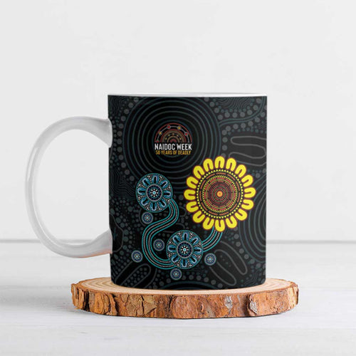 NAIDOC 50 Years of Deadly Ceramic Mug Sun Aboriginal Dot Art