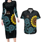 NAIDOC 50 Years of Deadly Couples Matching Long Sleeve Bodycon Dress and Hawaiian Shirt Sun Aboriginal Dot Art