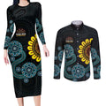 NAIDOC 50 Years of Deadly Couples Matching Long Sleeve Bodycon Dress and Long Sleeve Button Shirt Sun Aboriginal Dot Art