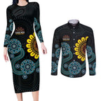 NAIDOC 50 Years of Deadly Couples Matching Long Sleeve Bodycon Dress and Long Sleeve Button Shirt Sun Aboriginal Dot Art
