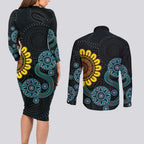 NAIDOC 50 Years of Deadly Couples Matching Long Sleeve Bodycon Dress and Long Sleeve Button Shirt Sun Aboriginal Dot Art