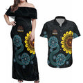 NAIDOC 50 Years of Deadly Couples Matching Off Shoulder Maxi Dress and Hawaiian Shirt Sun Aboriginal Dot Art