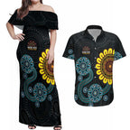 NAIDOC 50 Years of Deadly Couples Matching Off Shoulder Maxi Dress and Hawaiian Shirt Sun Aboriginal Dot Art