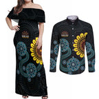 NAIDOC 50 Years of Deadly Couples Matching Off Shoulder Maxi Dress and Long Sleeve Button Shirt Sun Aboriginal Dot Art