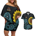 NAIDOC 50 Years of Deadly Couples Matching Off Shoulder Short Dress and Hawaiian Shirt Sun Aboriginal Dot Art