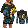 NAIDOC 50 Years of Deadly Couples Matching Off Shoulder Short Dress and Long Sleeve Button Shirt Sun Aboriginal Dot Art