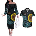 NAIDOC 50 Years of Deadly Couples Matching Off The Shoulder Long Sleeve Dress and Hawaiian Shirt Sun Aboriginal Dot Art