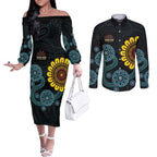 NAIDOC 50 Years of Deadly Couples Matching Off The Shoulder Long Sleeve Dress and Long Sleeve Button Shirt Sun Aboriginal Dot Art