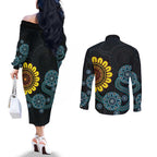 NAIDOC 50 Years of Deadly Couples Matching Off The Shoulder Long Sleeve Dress and Long Sleeve Button Shirt Sun Aboriginal Dot Art