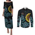 NAIDOC 50 Years of Deadly Couples Matching Puletasi and Long Sleeve Button Shirt Sun Aboriginal Dot Art