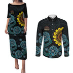 NAIDOC 50 Years of Deadly Couples Matching Puletasi and Long Sleeve Button Shirt Sun Aboriginal Dot Art