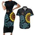 NAIDOC 50 Years of Deadly Couples Matching Short Sleeve Bodycon Dress and Hawaiian Shirt Sun Aboriginal Dot Art