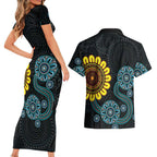 NAIDOC 50 Years of Deadly Couples Matching Short Sleeve Bodycon Dress and Hawaiian Shirt Sun Aboriginal Dot Art