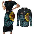 NAIDOC 50 Years of Deadly Couples Matching Short Sleeve Bodycon Dress and Long Sleeve Button Shirt Sun Aboriginal Dot Art