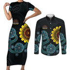 NAIDOC 50 Years of Deadly Couples Matching Short Sleeve Bodycon Dress and Long Sleeve Button Shirt Sun Aboriginal Dot Art