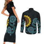 NAIDOC 50 Years of Deadly Couples Matching Short Sleeve Bodycon Dress and Long Sleeve Button Shirt Sun Aboriginal Dot Art