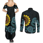 NAIDOC 50 Years of Deadly Couples Matching Summer Maxi Dress and Long Sleeve Button Shirt Sun Aboriginal Dot Art