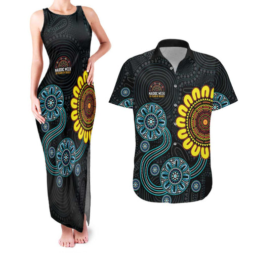 NAIDOC 50 Years of Deadly Couples Matching Tank Maxi Dress and Hawaiian Shirt Sun Aboriginal Dot Art