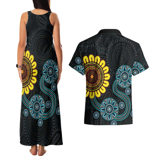 NAIDOC 50 Years of Deadly Couples Matching Tank Maxi Dress and Hawaiian Shirt Sun Aboriginal Dot Art