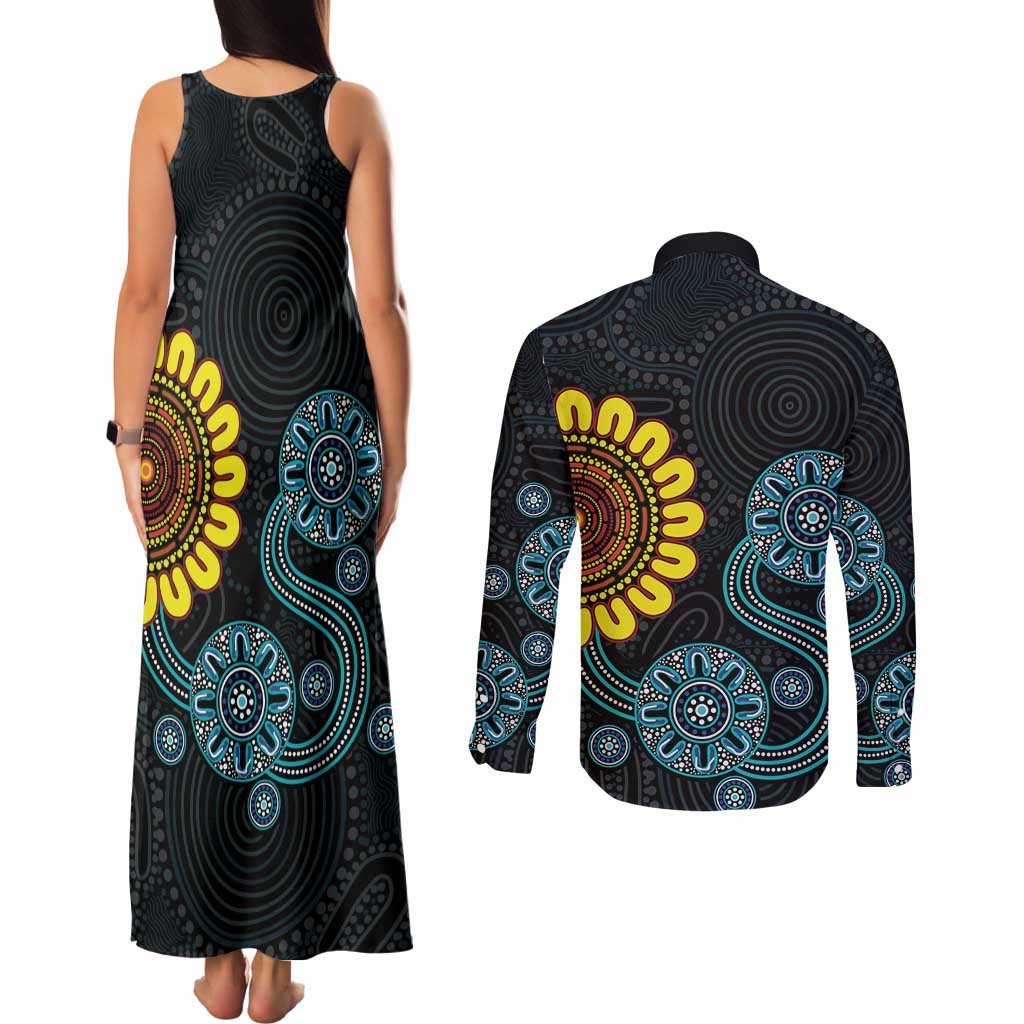 NAIDOC 50 Years of Deadly Couples Matching Tank Maxi Dress and Long Sleeve Button Shirt Sun Aboriginal Dot Art