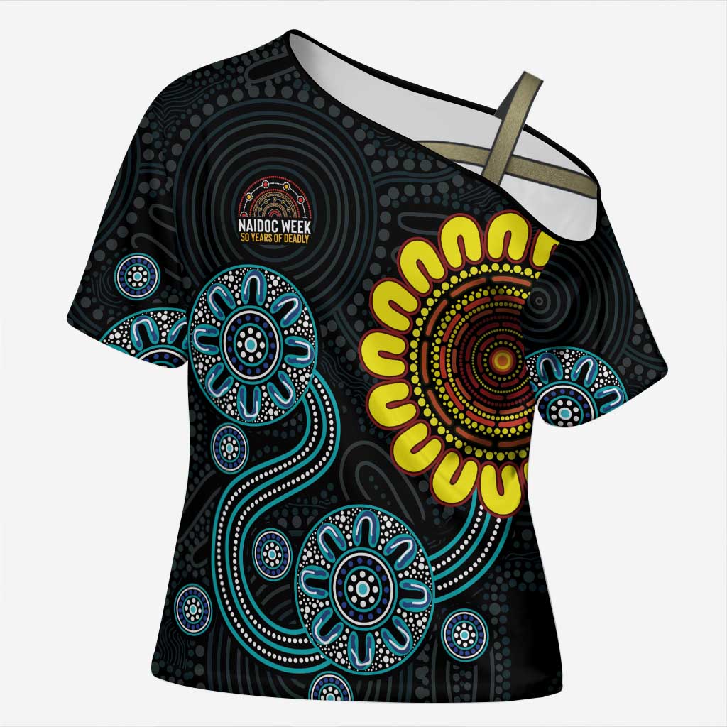 NAIDOC 50 Years of Deadly Cross Shoulder Shirt Sun Aboriginal Dot Art