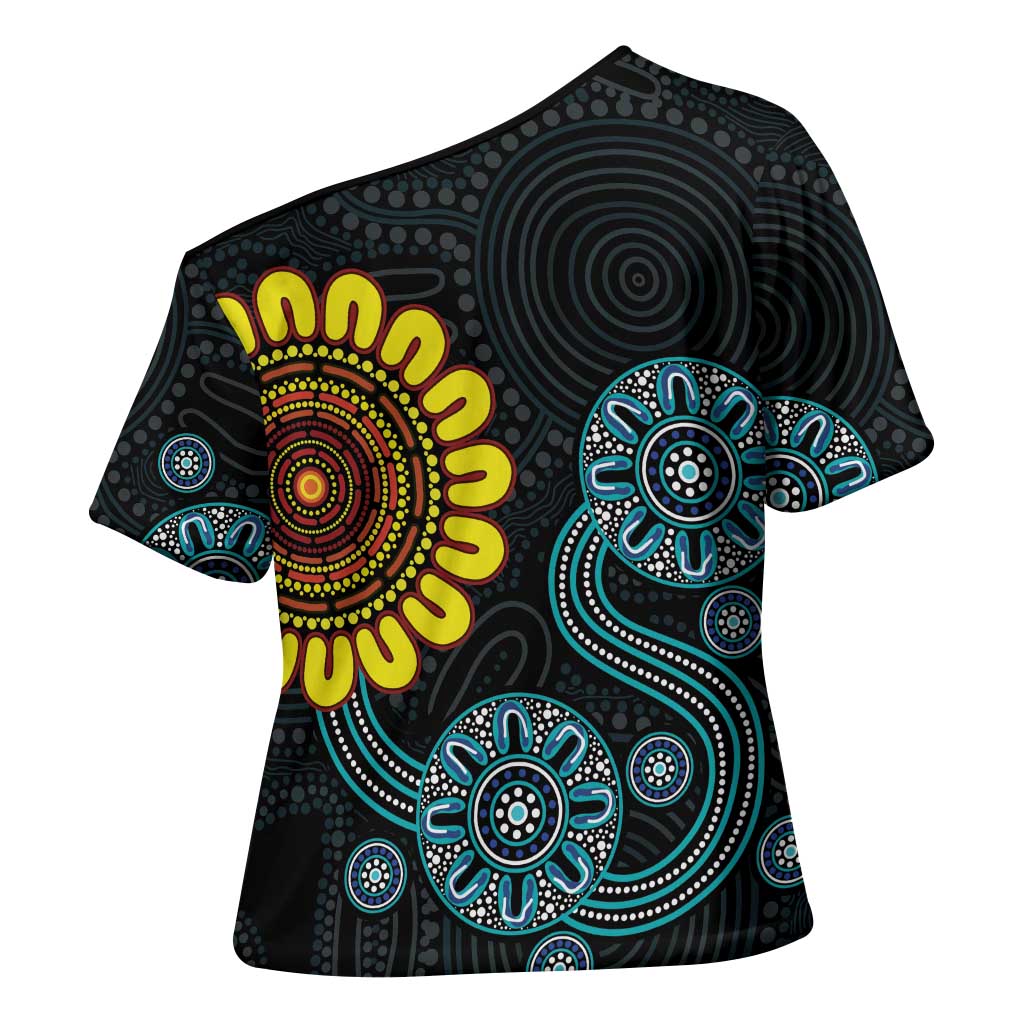 NAIDOC 50 Years of Deadly Cross Shoulder Shirt Sun Aboriginal Dot Art